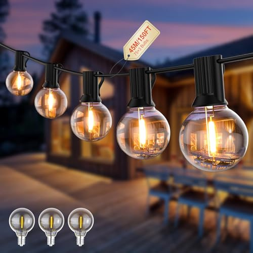 G40 45M LED Lichterkette Außen Outdoor mit Stecker 75 Bruchsichere Birnen | Pogestrand Verbindbar Beleuchtung Lichterkette Strom 2200K Warmweiß,Lampions Außen Wetterfest,Draußen Balkon Pavillon Hof