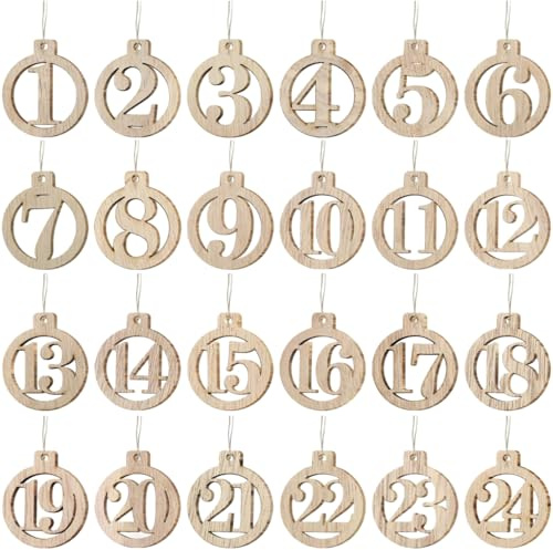 Adventskalender Zahlen Holz, Adventskalender Klammern 1-24, Holzzahlen, Countdown Zahlen für Weihnachtskalender, Weihnachtsdeko, Geschenkanhänger uvm. (ø4 cm)