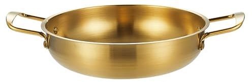 Yctze Dual Handle Frying Pans - 1350ML Thick Stainless Flat Bottom Skillet Cooking Seafood, Fried Rice, and More - Double Handled Design and Cooking (Gold)