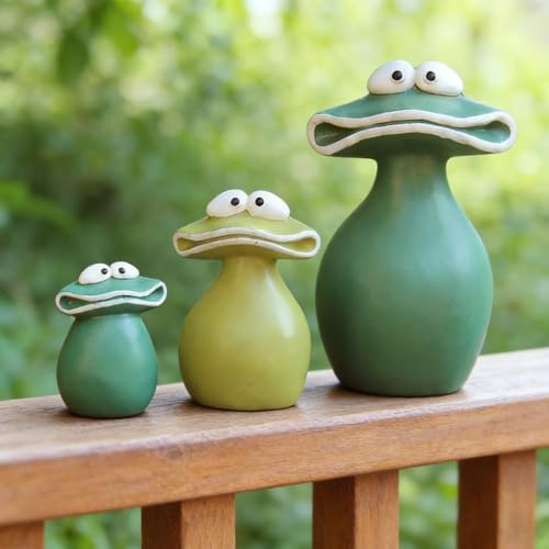 WRQIOO 3 Set Deko Frosch Garten Groß, Frosch Figuren Großer mit Wetterfeste für Draußen & Innen, Niedliche Frosch Familie Deko
