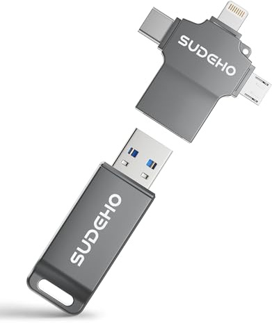 Memoria USB 16GB para Phone, 4 en 1 USB 3.0, Compatible con Pad Android PC, para Fotos vídeos música,Negro carbón