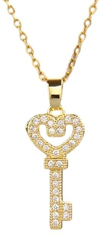 Key Necklace For Women, Heart Zircon Pendant Necklace, Necklaces Lock And Skeleton Gold The Giving Keys