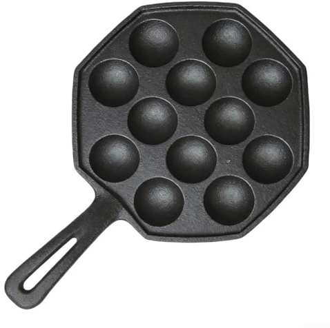 Takoyaki-Pfannen aus Gusseisen mit 12 Gruben und Grillplatten, vorgebrannte Pfanne zum Herdbacken von Wachteleiern und Garnelengerichten