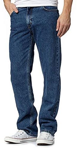 Mens Original 100% Cotton Jeans Plain Straight Leg Heavy Duty Denim Wash Boys Jean Classic Designer Stretch Fit Casual Work Wear Zip Fly Belt Loop Pants Pocket Trosuers Sizes 30-50(Dark Blue, 30/29)