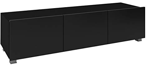 Mirjan24 TV Schrank Calabrini 150 BR04 TV Lowboard mit Grifflose Öffnen, Fernsehschrank Hängeschrank Hochglanz Matt Wohnwand (Schwarz/Schwarz Hochglanz)