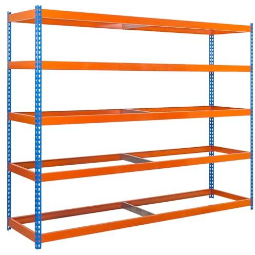 Simon Rack 1 Estanterias Metalicas Almacenaje 4 Niveles Sin bandejas Capacidad Carga 400 kg, Azul/Naranja, 2000x1200x450