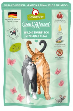 GranataPet DeliCATessen Wild & Thunfisch, 6 x 85g | Alleinfuttermittel, Getreidefrei, Ohne Zuckerzusatz, Taurin & Grünlippmuschel, Hoher Fleischanteil, Made in Germany