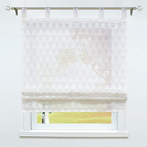 SCHOAL Raffrollo mit Schlaufen Transparente Raffgardine Schlaufenrollo Gardinen Modern Leinen Dreiecke Desgin 1 Stück BxH 120x140cm Weiß