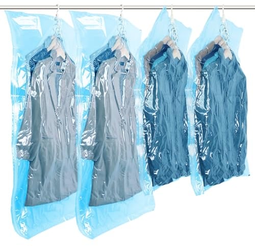 TAILI Hängend Vakuumbeutel Mit Kleiderhaken, Aufbewahren von Jacken, Anzüge und Kleid, Maximieren Sie Platz im Schrank Kleidersack Gegen Schimmel für Zuhause Reise, 4 Packungen (2 lange & 2 kurze)
