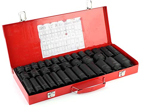 Drive Deep Impact Steckschlüssel-Set, 35-teilig schlagschrauber nüsse 1/2 zoll 10-32mm und 8-32mm Schlagnuss-Satz