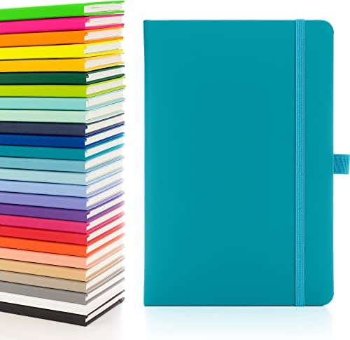 Notes London Eco A5 Notizbuch mit linierten Seiten, Stiftschlaufe, Band, Datumsmarken und Papiertasche, mittelgroßes Hardcover, Notizbuch, nachhaltig angebautes Papier (Blaugrün)