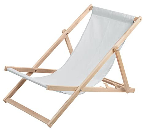 WOODOK Liegestuhl aus Buchholz Strandstuhl Sonnenliege Gartenliege für Strand, Garten, Balkon und Terrasse Liege Klappbar (Hellgrau)