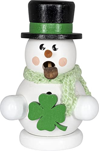 Räuchermann Schneemann weiß mit Kleeblatt original Erzgebirge I Räucherfigur aus Holz I Höhe 8 cm I Weihnachtsdeko I schöne Geschenkidee I Dekoration innen I Weihnachten I Räuchermännchen