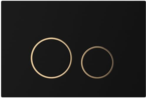 MYLAVABO Drücker- & Betätigungsplatte passend für Geberit Sigma (Kunststoff, schwarz, goldene Ringe) | sw-gold-sigma