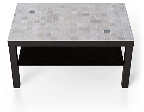DEQORI Glastisch | schwarz groß 90x50 cm | Motiv Fliesenwand aus Keramik | ausgefallener Beistelltisch aus Glas | Hochglanz Couchtisch fürs Wohnzimmer | moderner Couch Tisch mit Design