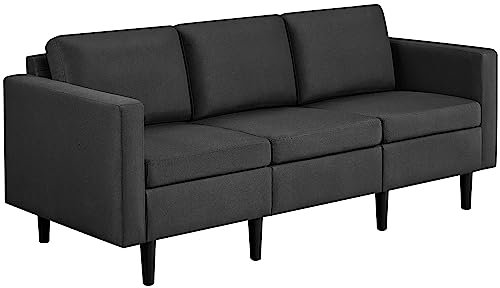 Yaheetech 3 Seater Modern Fabric Sofa Couch with Solid Construction, Upholstered Sofa Settee for Compact Spaces, Sectional Lounge for Living Room, Guest Room, Bedroom, Office, Black