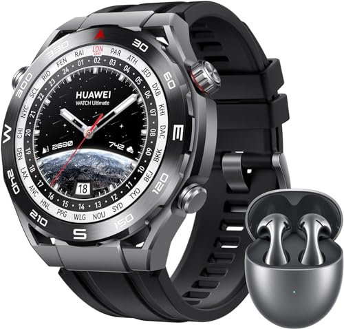 HUAWEI Watch Ultimate Smartwatch, iOS & Android, de Metal líquido, Tecnología de Buceo a 100 m, Duración de la batería de 14 días, Gestión de la Salud Durante Todo el día, Negro + FreeBuds 5