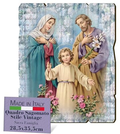 Fratelli Bonella | Bild aus Holz, geformt, Vintage-Stil der Heiligen Familie, Maße: 28,5 x 35,5 cm, hergestellt in Italien
