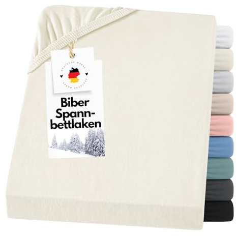 Carpe Sonno Warmes Biber Spannbettlaken 200x200cm Creme [Made in Germany] 15 bis 25cm Steghöhe - mit Gummizug | Flanell Bettlaken | Winter Spannbetttücher flauschig | Biber Bettlaken Dicker Stoff