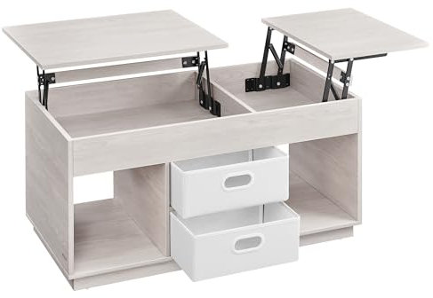 VASAGLE Couchtisch, höhenverstellbarer Wohnzimmertisch, 2 Schubladen und versteckte Fächer, Kaffeetisch, offene Fächer, für Wohnzimmer, Homeoffice, haferflockenbeige LCT210K01