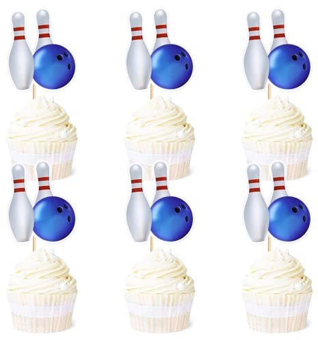 Blumomon 24 Stück Dual Front Bowling Sport Kuchen Dekoration Bowling Sport Cupcake Topper Sport Themed Party Dekoration Passend Für Bowling Sportler Periphere Aktivitäten Dekoration