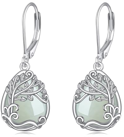 Jade Baum des Lebens Ohrringe für Damen 925 Sterling Silber Lebensbaum Tropfen Ohrringe Leverback Schmuck Geschenke