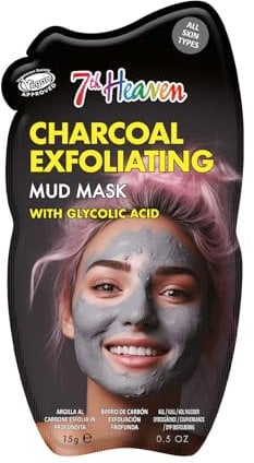 7th Heaven Charcoal Mud Mask with Glycolic Acid, Deep Cleanse Charcoal Exfoliating Face Mask, Vegan - Genuine 7th Heaven Face Masks Skincare