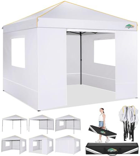 COBIZI Pavillon 3x3 Wasserdicht Stabil Faltpavillon 3x3 Profi mit 4 Seitenteilen Pop Up pavillon Pavillon Faltbar UV-Schutz 50+ Partyzelt für Strand Hochzeit Camping(Weiss)