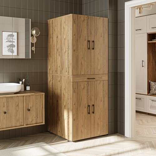 ROOMART Dora - Armadietto per lavatrice e asciugatrice in 4 colori, con ante e tavola estraibile in legno di quercia