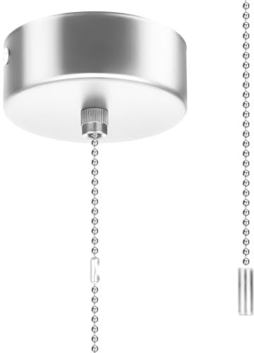 Cetoon Pull Cord Light Switch Bathroom, Bathroom Ceiling Light Pull Cord Switch with Chain Kit Bathroom Accessories 150cm Cord Pull String Cylinder for Bathroom Chandeliers Accessories (Silver)