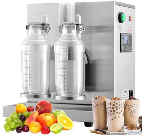 120W Automatic Milk Tea Shaker Machine, Stainless Steel Drink Mixer with 2 Shake Cup, 360° Electric Double Head/1~120/S Digital Timer/350-1000ML, for Commercial Bubble Tea Juice Coffee Milk Wine