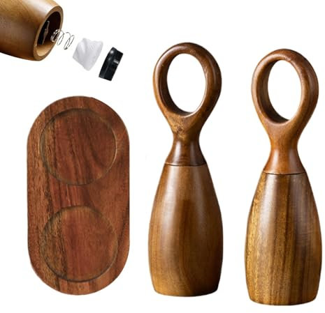 Juego de molinillo de sal y pimienta de madera, molinillo de especias de madera, molinillo ajustable de mano, coctelera clásica multiusos, núcleo de cerámica, molinillo manual para cocina, mesa de