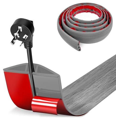 3M x 3cm Cache Cable Sol, Goulotte Passe Cable, Goulotte Passe Cable Sol Silicone, Cache Fil Électrique Sol Auto-Adhésif Facile à Couper Montage pour Tous Les Câbles