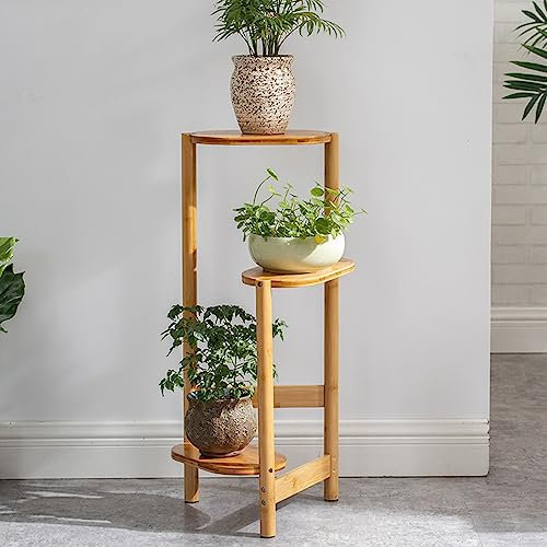 Eck-Pflanzenständer aus Bambus, 3 Etagen, für Wohnzimmer, Outdoor, Garten, einfache Montage in 3 Minuten, hoher Ständer für Pflanzen, braun, für drinnen und draußen