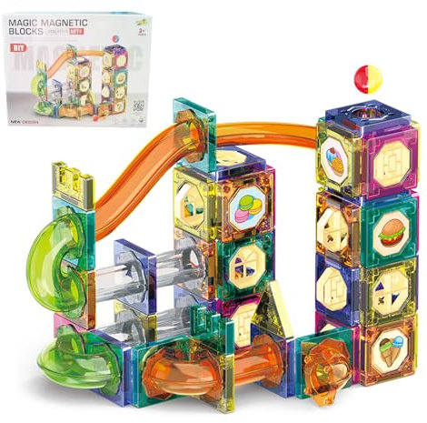 Balakaka Magnetic Tiles Building Blocks for Kids 94PCS, 3D Magnetic Marble Run Construction Toys with Marbles, Sensory Educational STEM Learning Toy for Boys Girls Age 3+ Years Gift