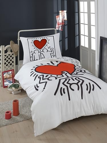 Disney Home Keith Haring Kinder Wendebettwäsche Set 135x200 - Kopfkissenbezug 80x80 - Super weiche Renforce 100% Baumwolle, 2-teilig Kaith Haring Bettwäsche, Weich und angenehm auf der Haut