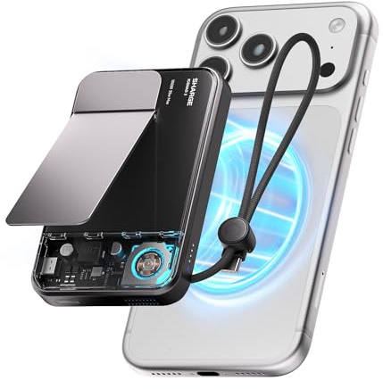 sharge ICEMAG 3 Power Bank Magnetico 10000mAh, Qi2.2 25W Caricatore Portatile Wireless con Raffreddamento Attivo 3.0, Ricarica Rapida USB-C 35W, Design Trasparente RGB per iPhone 17/16