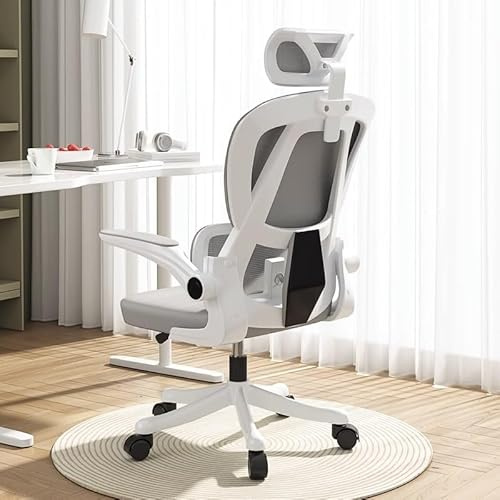 HDHNBA Office Chair Mesh Desk Chair,Ergonomic High-Back Rolling Gaming Work Chairs with Wheels and Adjustable Headrests,Comfortable Flip-up Arms for Home,Bedroom,Study Gaming(Gray)