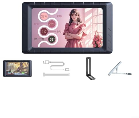 Mirabox D5 5-Zoll USB Sekundärdisplay, mit Echtzeituhr & Temperaturüberwachung für PC, CPU/GPU Monitoring, kompakter Chassis-Monitor mit integriertem Design(Black)