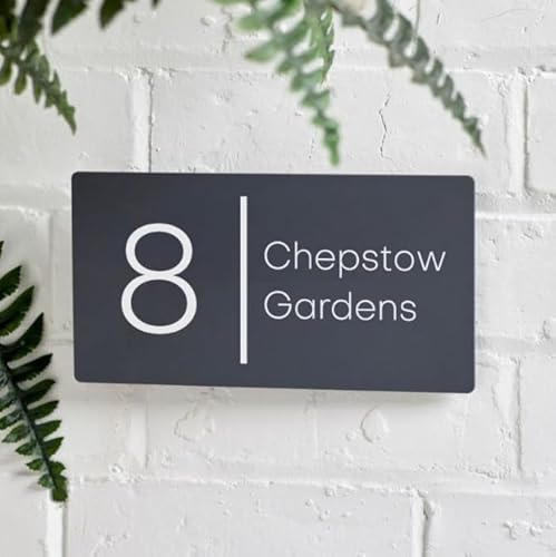 House Signs Direct Perspex Acrylic Door Sign Siena, 25 x 13cm | Perspex plaque with bespoke address number and outdoor wall fixings, ideal for contemporary front doors.