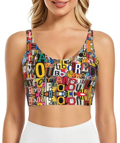 ZYJHYY Soutien-gorge de sport à fort impact avec lettres et chiffres - Absorption des chocs - Soutien-gorge de course à pied rembourré - Haut de sport pour le fitness au quotidien, Noir , 3XL