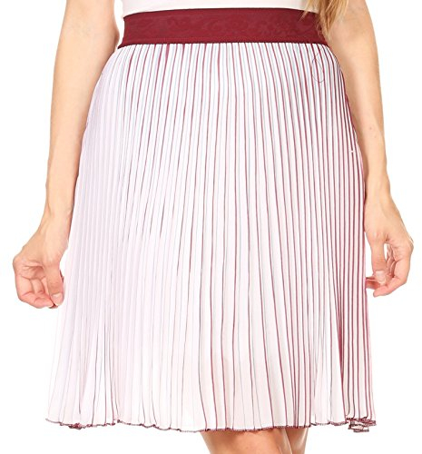 Sakkas 17252 - Amira Akkordeon gefaltete Midi Krepp schlanke Rock mit elastischer Taille - Burgund/rosa - OS