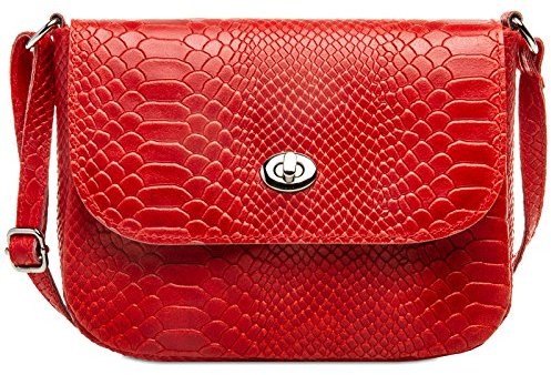 Caspar TL783 Damen Leder Umhängetasche mit Kroko Muster, Farbe:rot, Größe:One Size