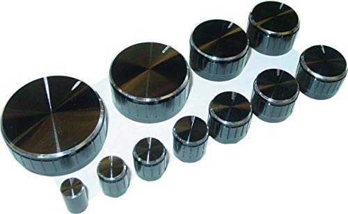 Drehknopf Sortiment schwarz eloxiert, Potiknöpfe, Potentiometer, 11 Stück für 6mm Achse geriffelt, S157