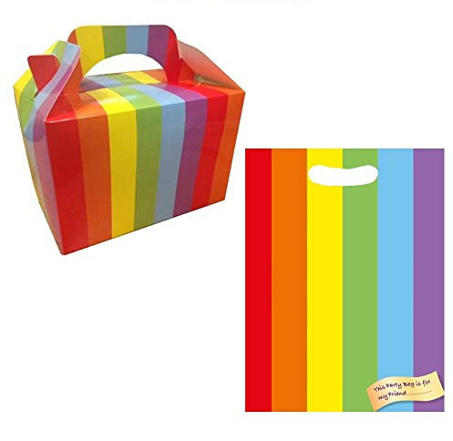Rainbow Party Set Food Boxes With Matching Recyclable Gift Loot Bags (50)
