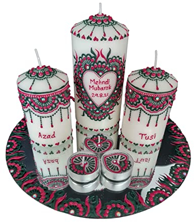 Unbekannt Henna Mehndi Stumpenkerzen Set Deko Gastgeschenke (Verschiedene Optionen)