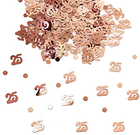 Oblique Unique® 25. Geburtstag Jubiläum Silberhochzeit Konfetti Roségold Punkte + Zahl Mix Tisch Deko Streudeko 500 Stück