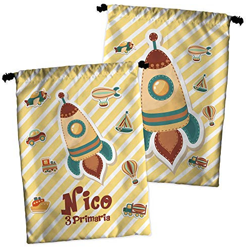 LolaPix Bolsa Almuerzo Infantil. Bolsa merienda Infantil. Regalo Personalizado con Nombre. Bolsa merienda Personalizada. Varios diseños. Cohete