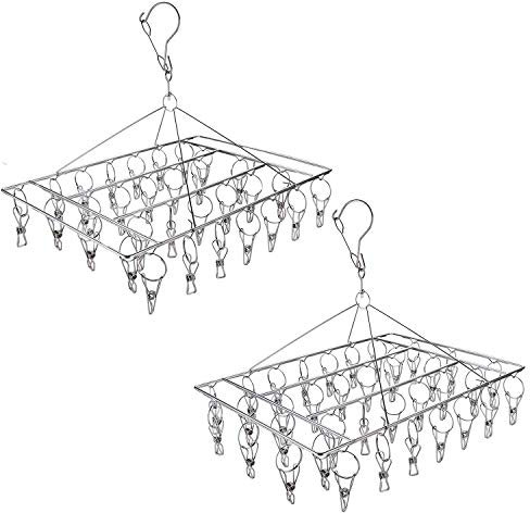 Tosnail Lot de 2 cintres en Acier Inoxydable avec Pinces et Crochets pour Linge, 66 Clips au Total