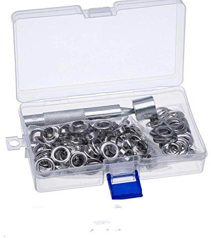 10 mm Ösen-Set Grommet Werkzeug Kit Scheiben Ösenzange Set, 10 mm Tülle Ösen,100 Sets Grommet Ösen, Ösen Scheiben und Grommet Ösen mit Aufbewahrungsbox